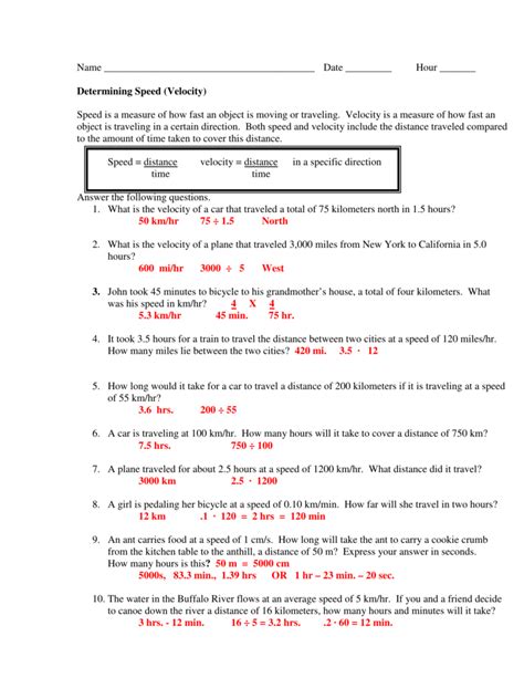 velocity and acceleration practice problems worksheet answers